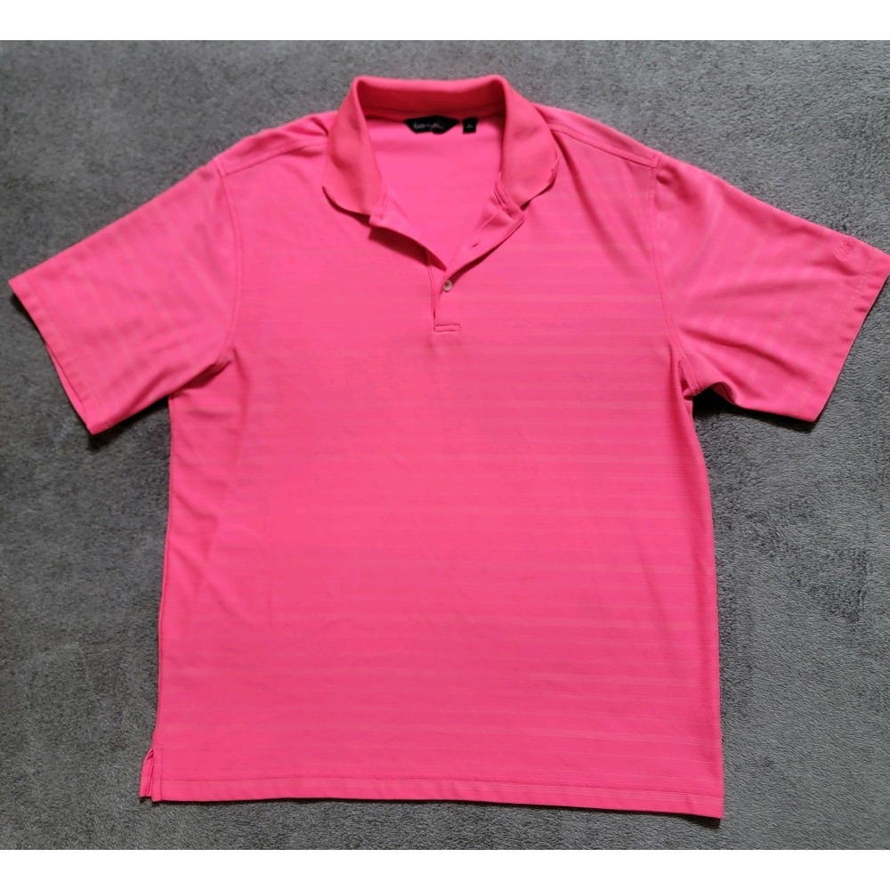 Walter Hagen Polo Golf Shirt Men's Size Large Pink Striped Performance 11